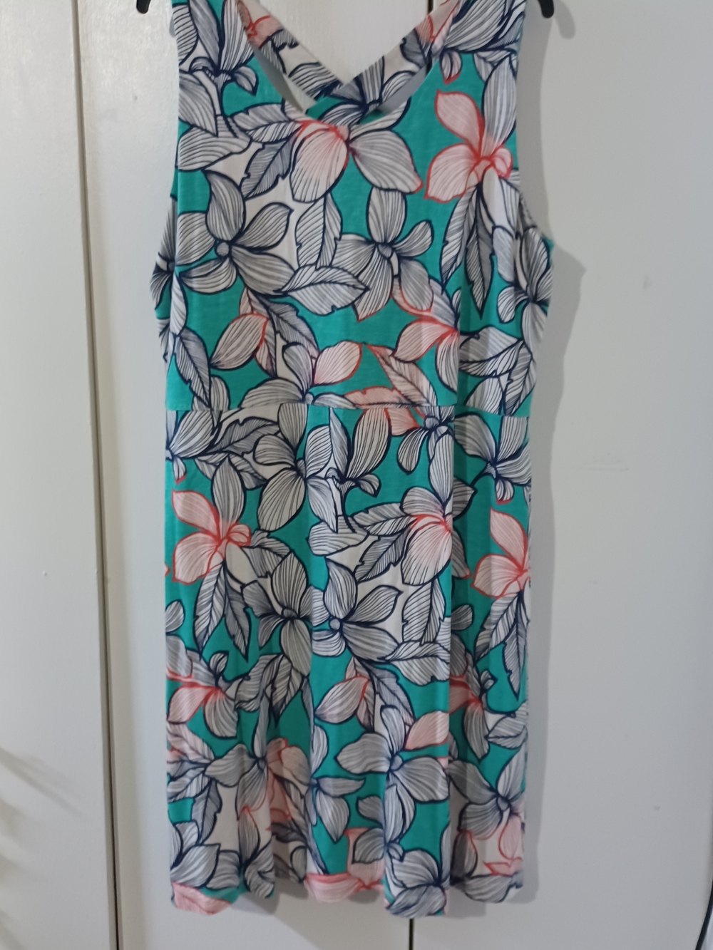 Talbots Teal Floral Sundress with Red and Navy Accents